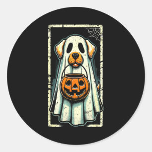 Cute Ghost Dog Men Women Kids Halloween Funny Ghos Classic Round Sticker