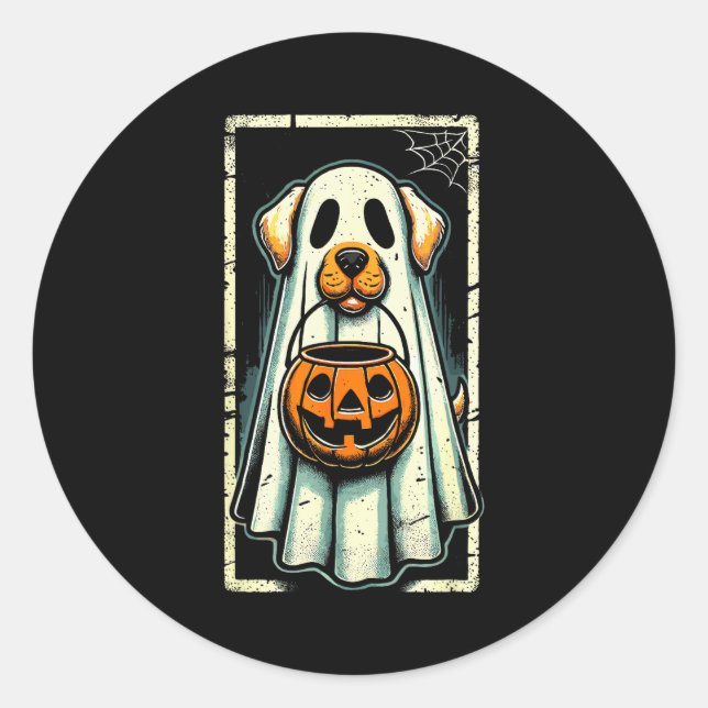Cute Ghost Dog Men Women Kids Halloween Funny Ghos Classic Round Sticker (Front)