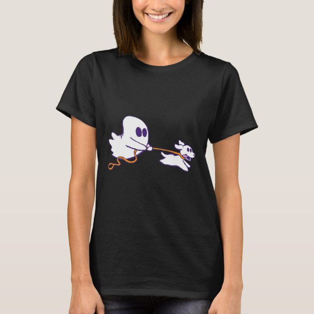 Cute Ghost Dog Walker Graphic Halloween Costume  T-Shirt (Front)
