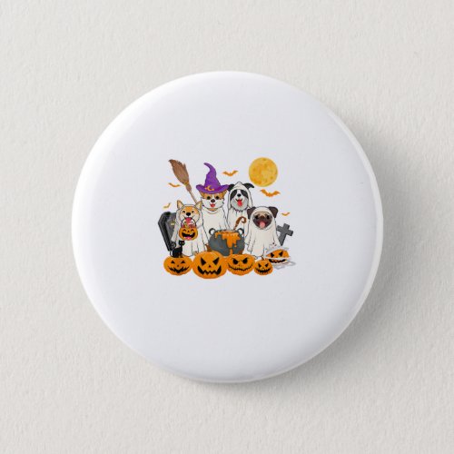 Cute Ghost Dog Witch Hat Halloween Jack O Lantern  Button