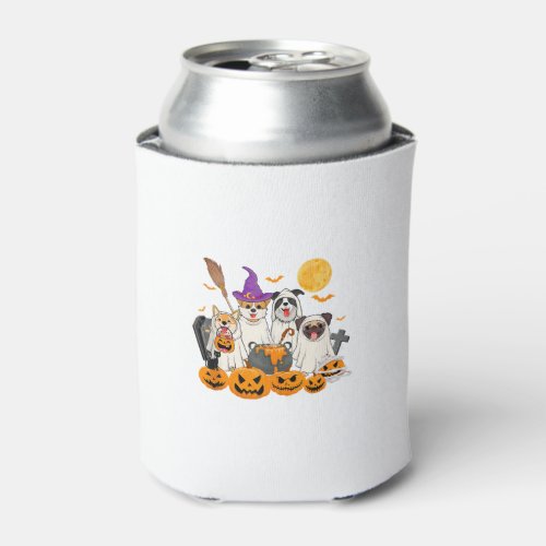 Cute Ghost Dog Witch Hat Halloween Jack O Lantern  Can Cooler