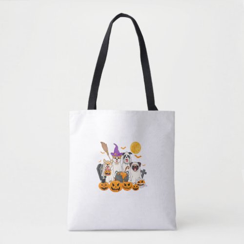 Cute Ghost Dog Witch Hat Halloween Jack O Lantern  Tote Bag