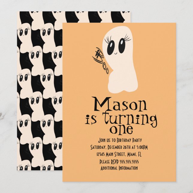 Cute Ghost Doodle Halloween Any Age Birthday Invitation (Front/Back)