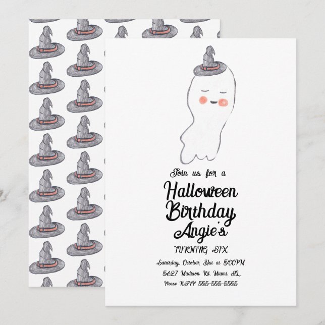 Cute Ghost Doodle Halloween Birthday Party Event  Invitation (Front/Back)