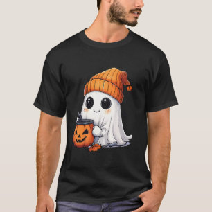 Cute Ghost Drinking Coffee Bougie Pumpkin Spice Ha T-Shirt