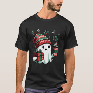 Cute Ghost Drinking Coffee Christmas Ghost Spooky T-Shirt