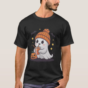 Cute Ghost Drinking Coffee Funny Pumpkin Costume T T-Shirt