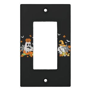Cute Ghost Drinking Coffee Halloween Fall Ghost Bo Light Switch Cover