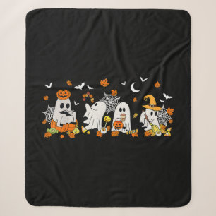 Cute Ghost Drinking Coffee Halloween Fall Ghost Bo Sherpa Blanket