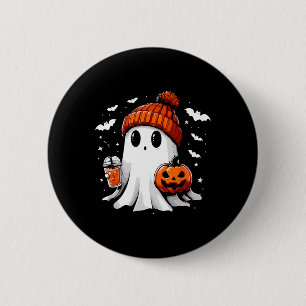 Cute Ghost Drinking Coffee Halloween Ghost Coffee  Button