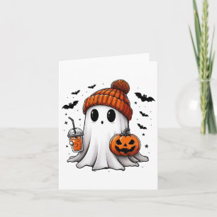 Cute Ghost Drinking Coffee Halloween Ghost Ice Cof Card