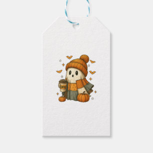 Cute Ghost Drinking Coffee Halloween Gift Tags