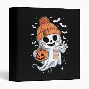 Cute Ghost Drinking Coffee Halloween Iced Coffee 3 Ring Binder
