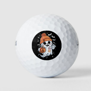Cute Ghost Drinking Coffee Halloween Iced Coffee Golf Balls