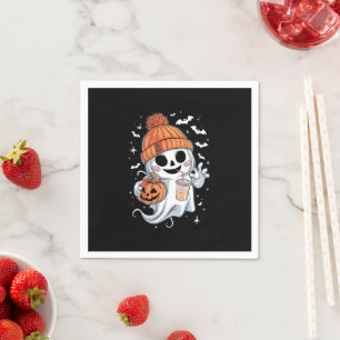 Cute Ghost Drinking Coffee Halloween Iced Coffee Napkins