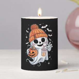 Cute Ghost Drinking Coffee Halloween Iced Coffee Pillar Candle
