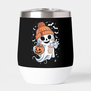 Cute Ghost Drinking Coffee Halloween Iced Coffee Thermal Wine Tumbler