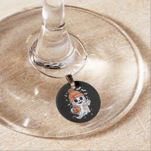 Cute Ghost Drinking Coffee Halloween Iced Coffee Wine Charm