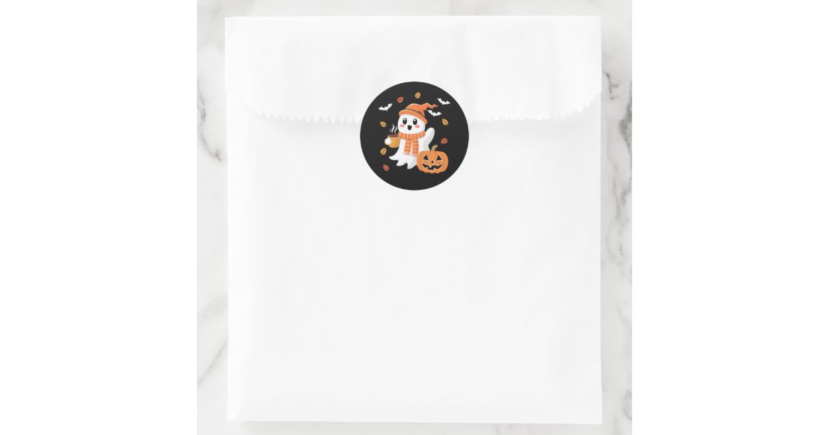 Cute Ghost Drinking Ice Coffee Halloween Classic Round Sticker | Zazzle