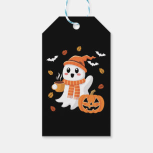 Cute Ghost Drinking Ice Coffee Halloween  Gift Tags