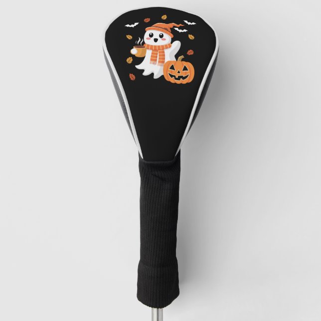Cute Ghost Drinking Ice Coffee Halloween  Golf Head Cover (Front)