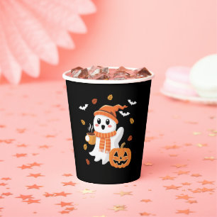 Cute Ghost Drinking Ice Coffee Halloween Paper Cups