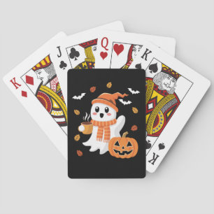 Cute Ghost Drinking Ice Coffee Halloween Poker Cards