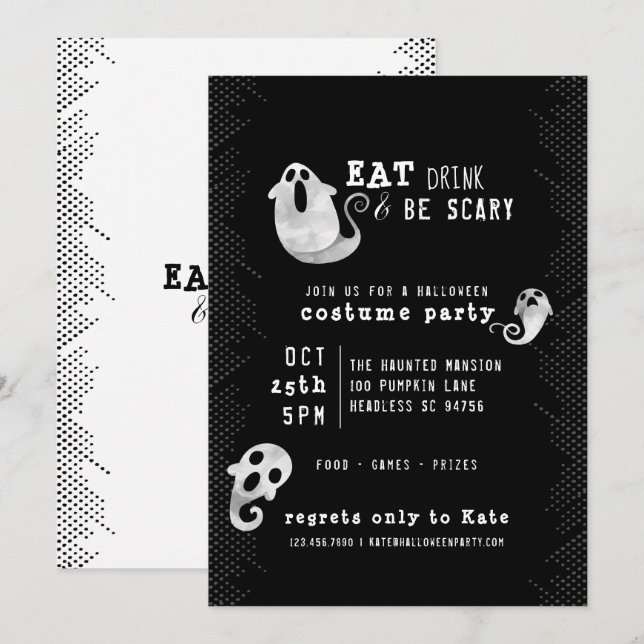 Cute Ghost Eat Drink Be Scary Halloween Costume Invitation (Front/Back)