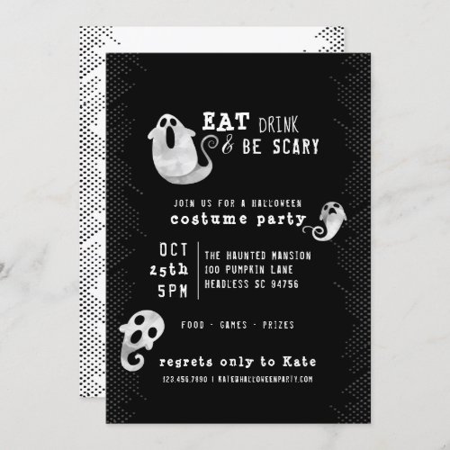 Cute Ghost Eat Drink Be Scary Halloween Costume Invitation