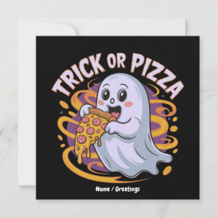 Cute Ghost Eating Pizza Fun Creepy Trick or Pizza Invitation