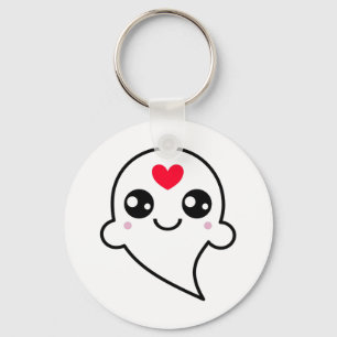 Cute Ghost Emoji Red Heart Keychain