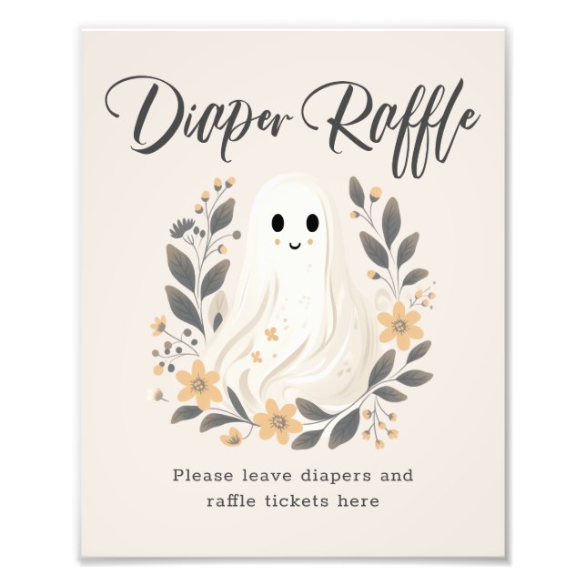 Cute Ghost Fall Diaper Raffle Baby Shower Sign (Front)