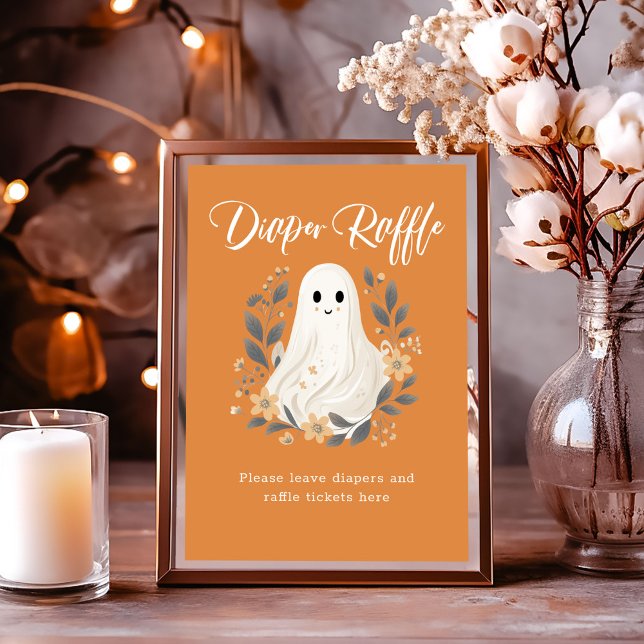 Cute Ghost Fall Diaper Raffle Baby Shower Sign (Creator Uploaded)