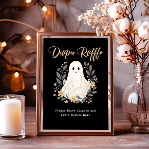 Cute Ghost Fall Diaper Raffle Baby Shower Sign