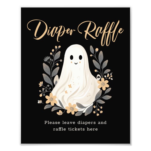 Cute Ghost Fall Diaper Raffle Baby Shower Sign (Front)