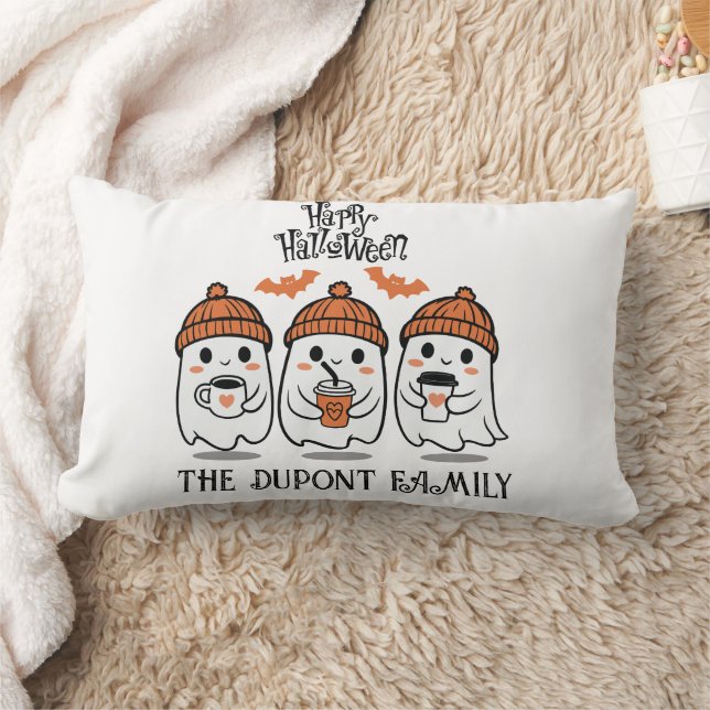 Cute Ghost Family Halloween Lumbar Pillow (Blanket)