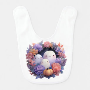 Cute Ghost Family Halloween Wreath Baby Bib