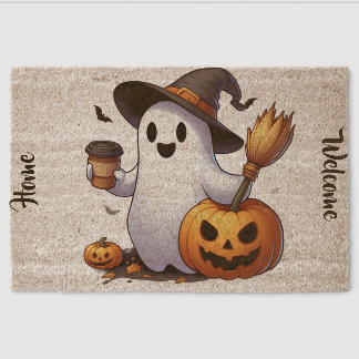 Cute ghost fiber doormat