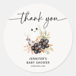 Cute Ghost & Floral Halloween Baby Shower Classic Round Sticker