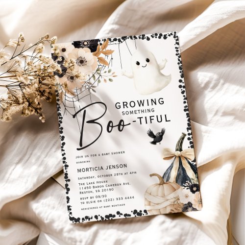 Cute Ghost & Floral Halloween Baby Shower Invitation