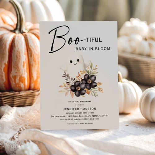 Cute Ghost & Floral Halloween Baby Shower Invitation