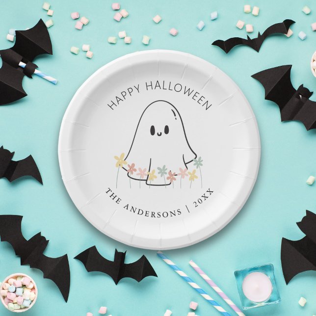 Cute Ghost Floral Halloween Paper Plates (Creator Uploaded)