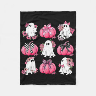 Cute Ghost Florals Pink Coquette Bows Pumpkins Hal Fleece Blanket