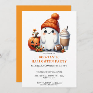 Cute Ghost Football Boo-Tastic Halloween Party Invitation