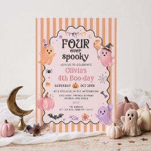 Cute Ghost Four-ever Spooky Birthday Invitation
