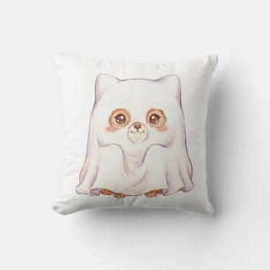 Cute Ghost Fox Halloween - Spooky Cute Chubby Anim Throw Pillow