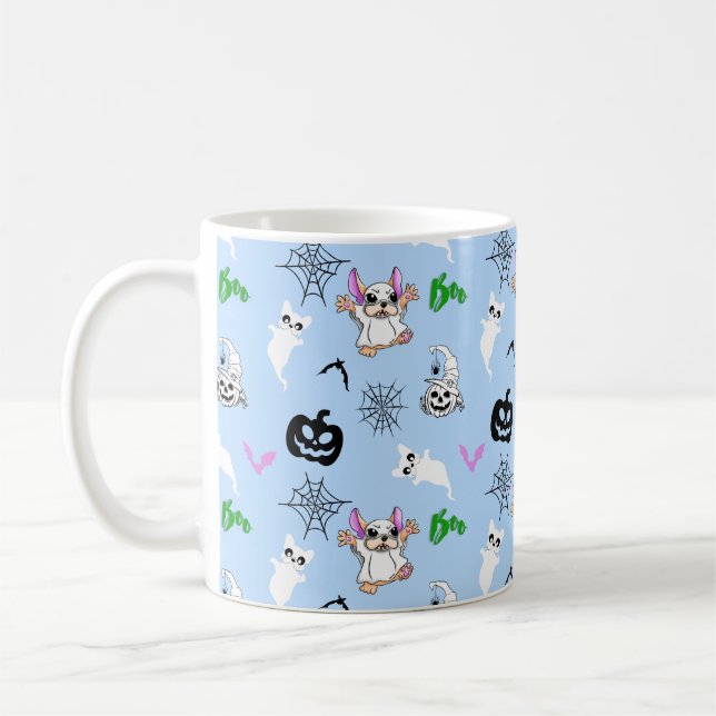 Cute ghost French Bulldog bat pumpkin Halloween Coffee Mug (Left)