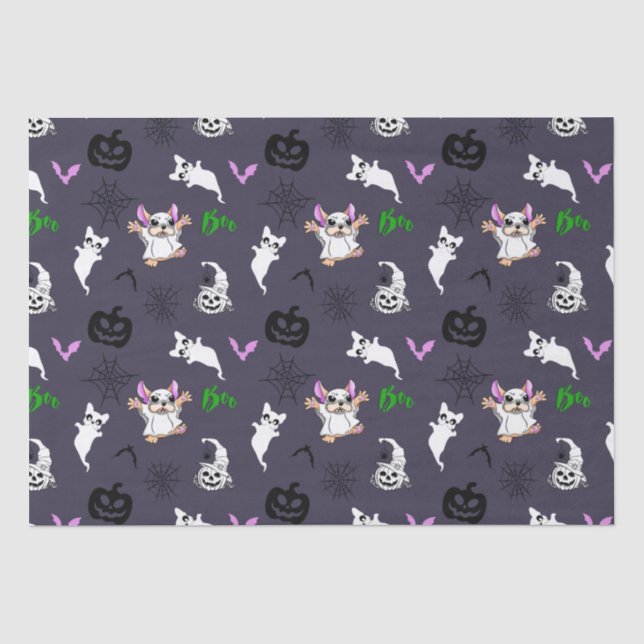 Cute ghost French Bulldog bat pumpkin Halloween Tissue Paper (Front)