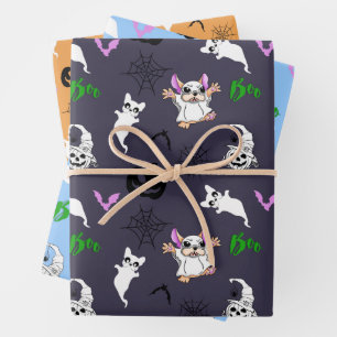 Cute ghost French Bulldog bat pumpkin Halloween Wrapping Paper Sheets