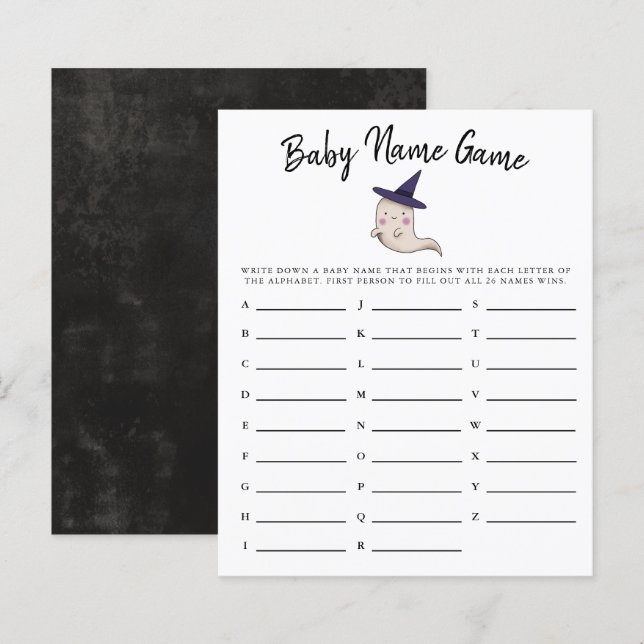 Cute Ghost Girl Baby Name Shower Game  (Front/Back)